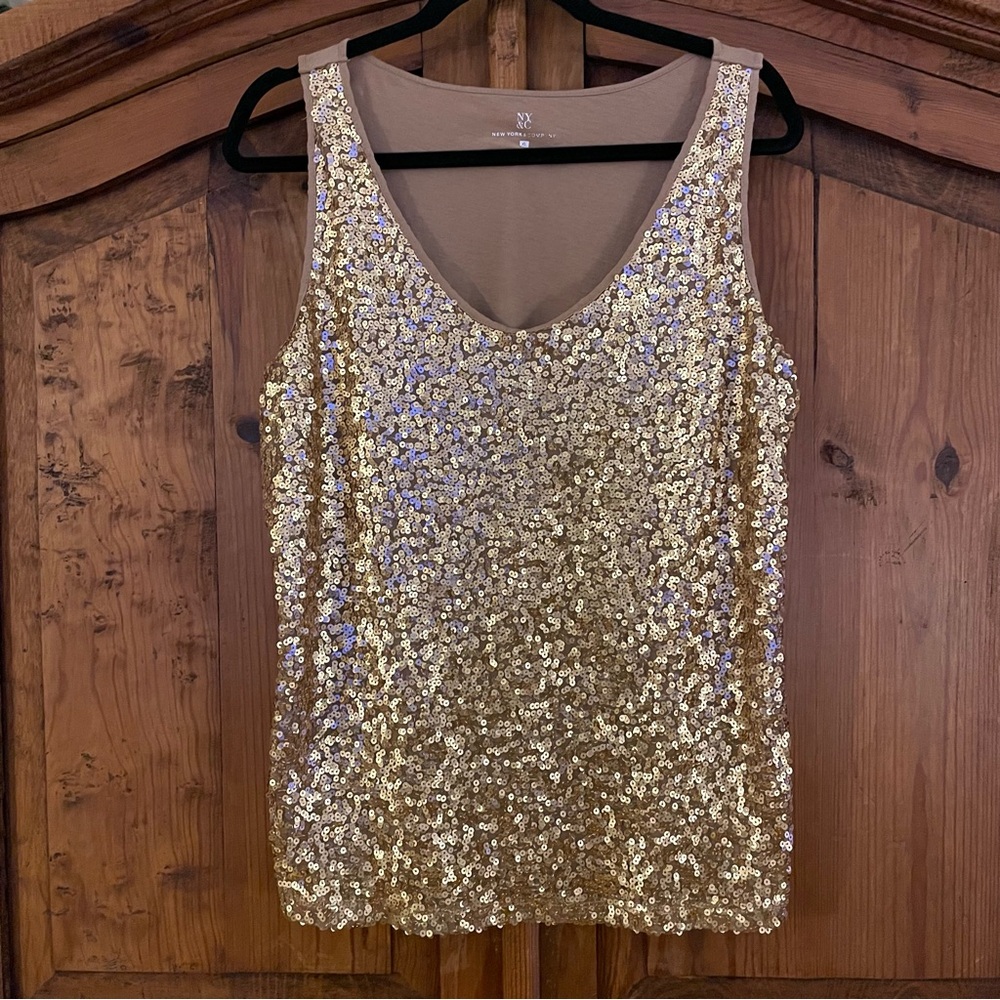 New York & Company gold sequined tank top.       XL